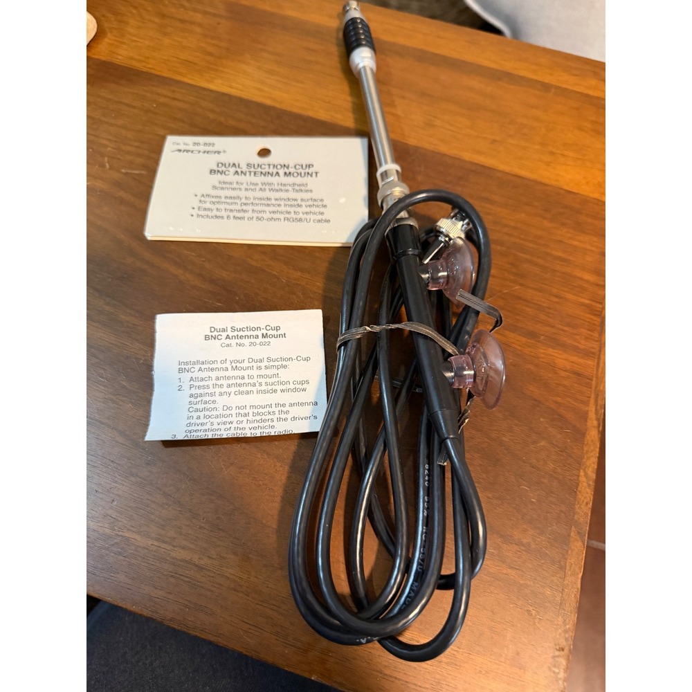 Archer Dual Suction Cup BNC Antenna Mount 20-022 for Handheld Scanners 6ft Cable
